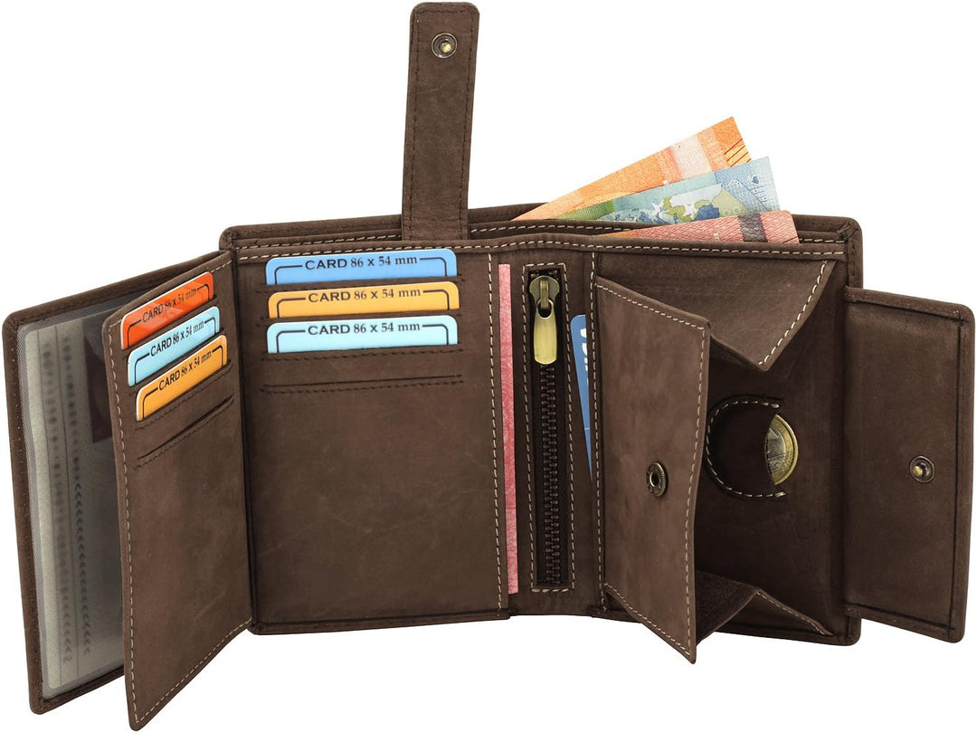 Fa.Volmer ® Leder Geldbörse Herren mit RFID-Schutz - weiches Wildleder, helle Nähte - 12 Fächer für
