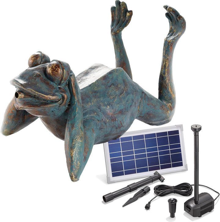 Solarbetriebener Wasserspeier Frosch - inkl. Solar Teichpumpe 8 Watt 380 l/h - Masse ca. 355 x 205 x