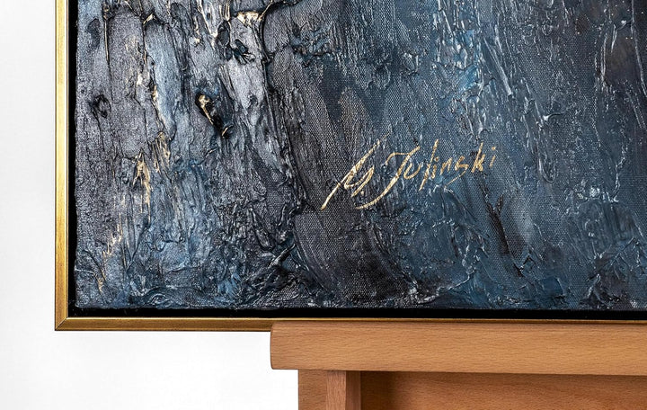 YS-Art XXL Abstrakt Acryl Gemälde auf Leinwand mit Rahmen Azurblau handgemalte Wandbilder Wohnzimmer