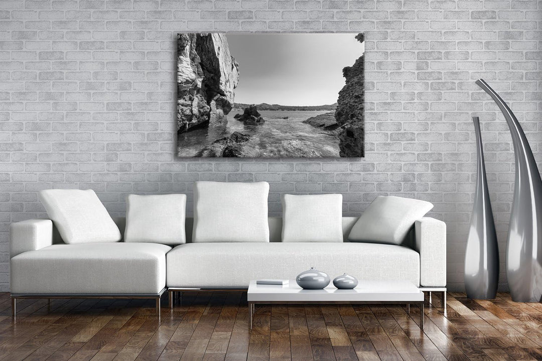 deyoli tropischer Steinstrand Format: 80x60 Effekt: Schwarz/Weiss als Leinwand, Motiv fertig gerahmt