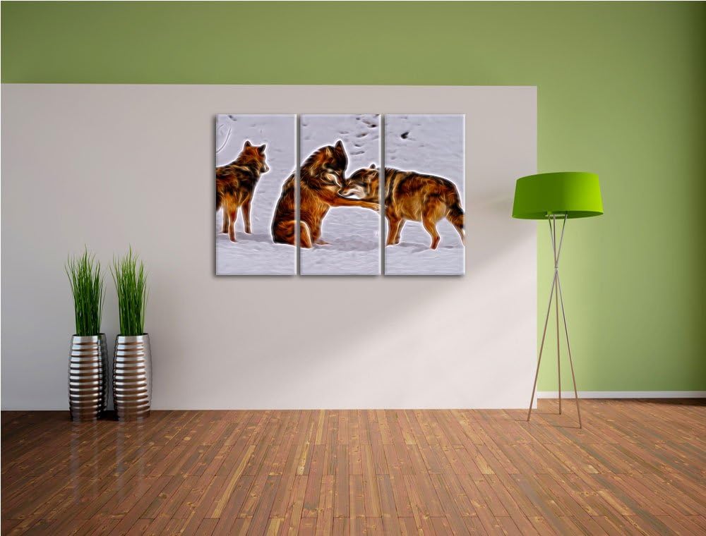 spielendes Wolfsrudel Spezial 3-Teiler Leinwandbild 120x80 Bild auf Leinwand, XXL riesige Bilder fer