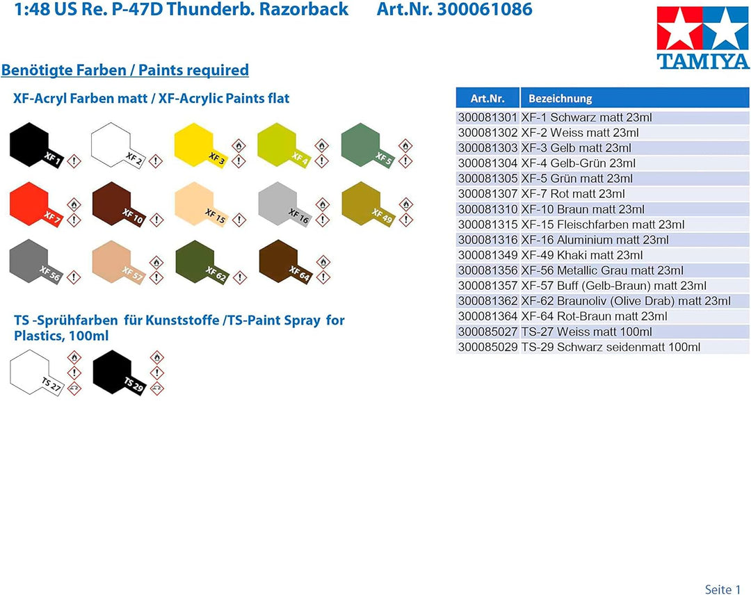 Tamiya 300061086 Militär 300061086-1:48 WWII US Republic P-47D Thunderbolt Razorback, originalgetreu