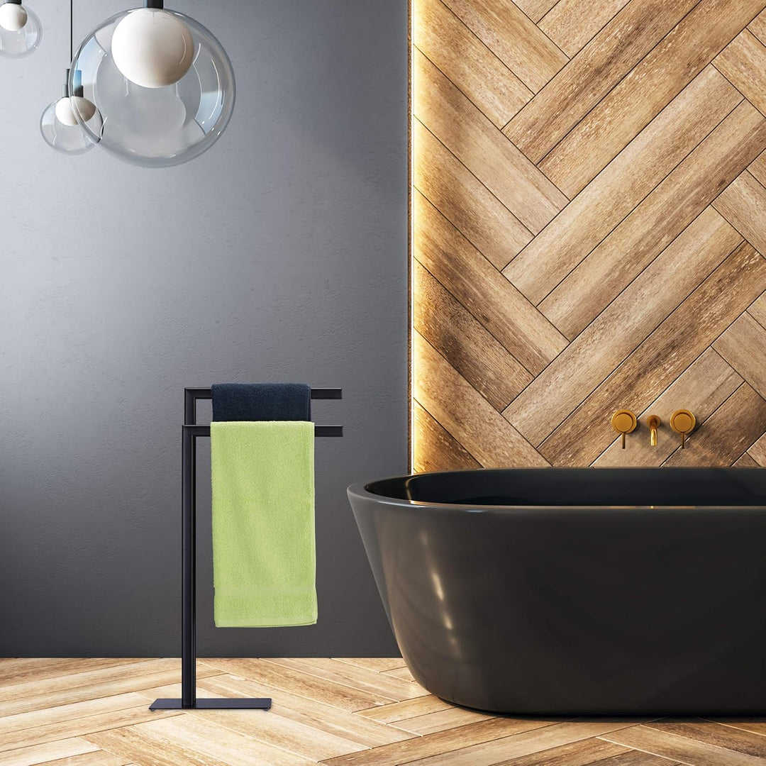 Relaxdays Handtuchständer freistehend, 2 Stangen, Badezimmer, Stahl, HxBxT: 81 x 49 x 20 cm, Bad Han