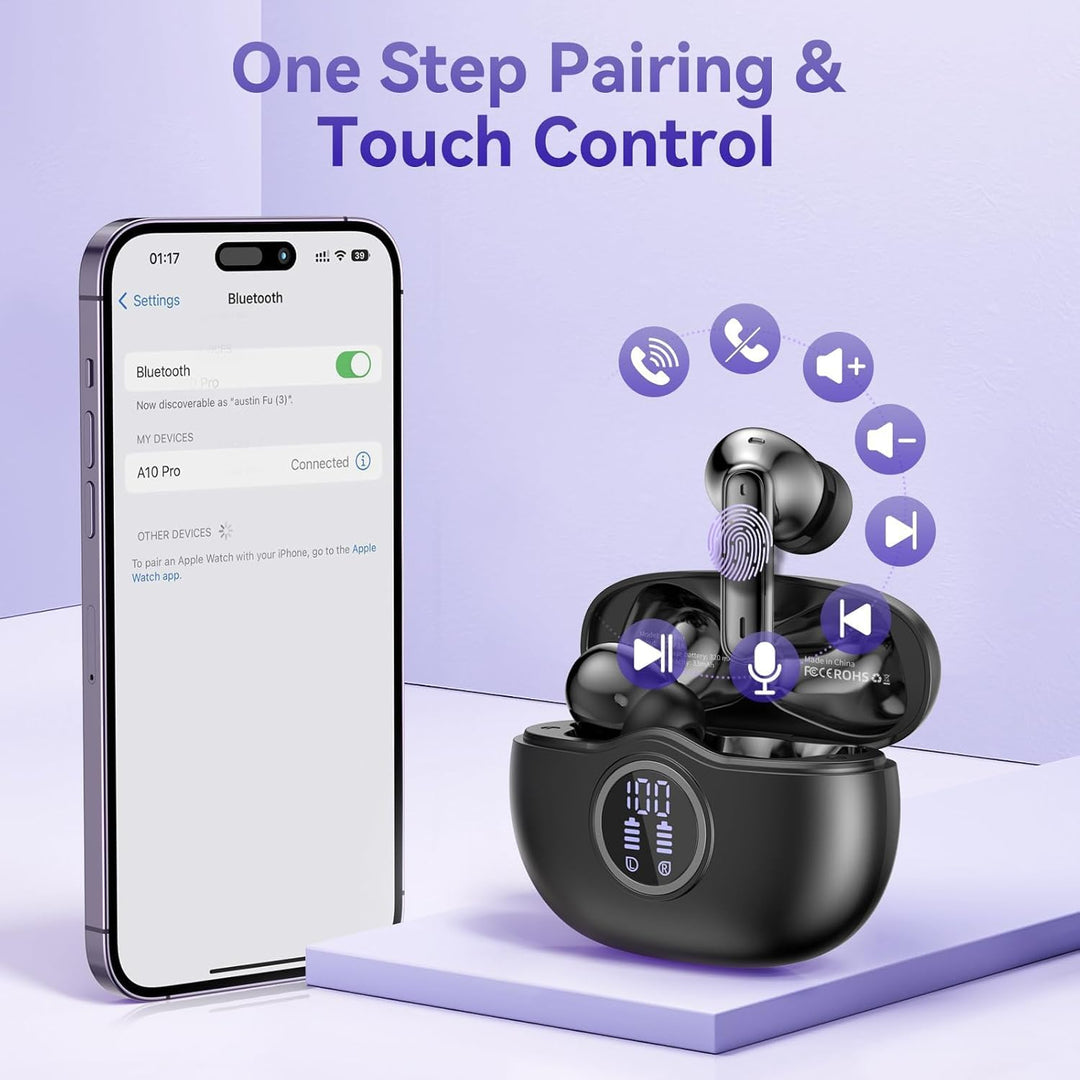 Bluetooth-Kopfhörer, Bluetooth 5.3 Kopfhörer mit HiFi-Stereo, 50 Stunden Wiedergabe, LED-Display, Ko