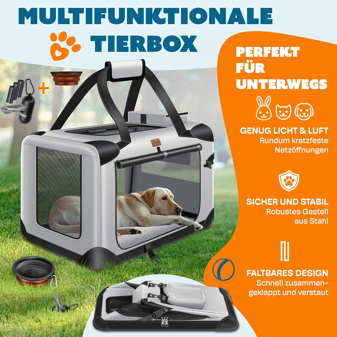 LOVPETยฎ Transportbox Hund Katze Transporttasche XXXL 102x70x70cm | Hunde-Tragetasche Faltbare Katzen