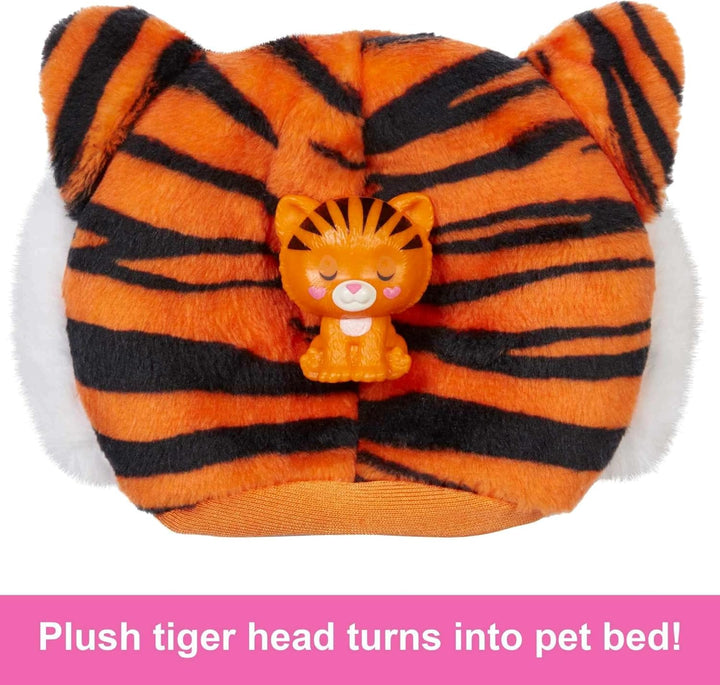 Barbie Cutie Reveal, bewegliche mit Tiger-Accessoires, 10 Überraschungen, Tierspielzeug, Farbwechsel