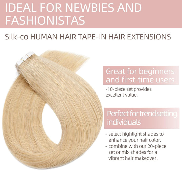 Silk-co Tape Extensions Echthaar 10stk, Remy Tape in Extensions Haarverlängerung, Skin Weft Echthaar
