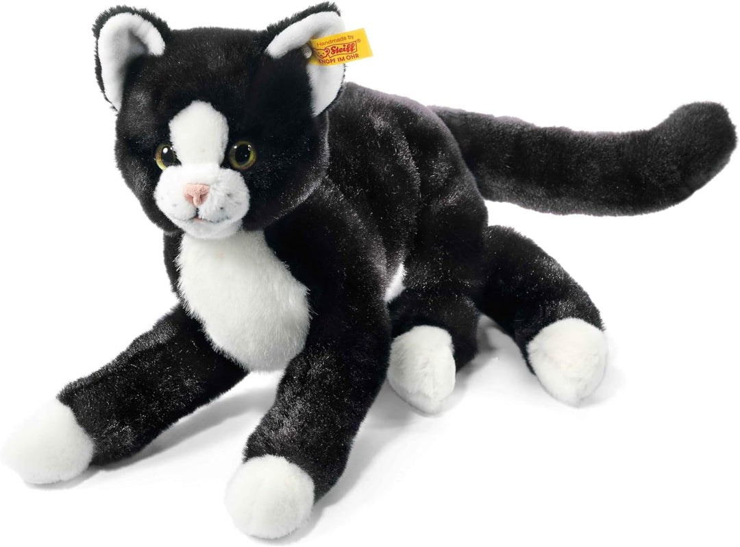 Steiff Mimmi Schlenker Katze - 30 cm - Kuscheltier für Babys - weich & waschbar - schwarz/weiss (099