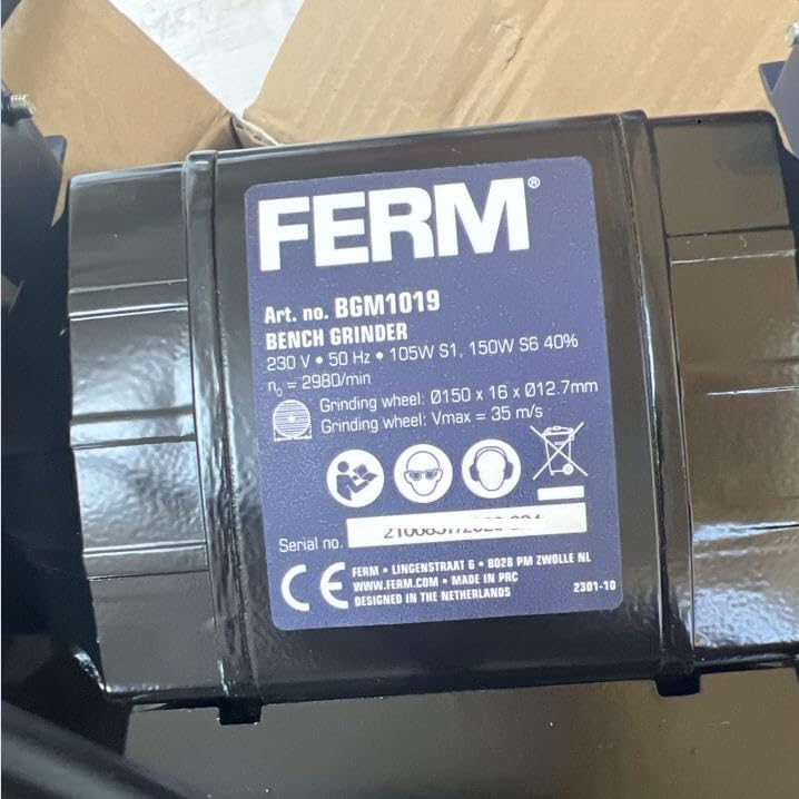 FERM BGM1019 Doppelschleifmaschine 150W - 150mm - Incl. P36 und P60 Schleifsteinen, Schutzbrille und