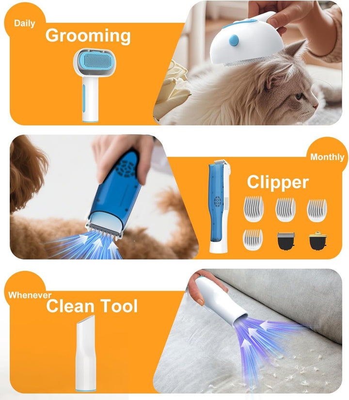 WHDPETS Hundeschermaschine mit Staubsauger, 2L Staubbehälter, Super Saugkraft mit 9000 Pa Saugt 99.9