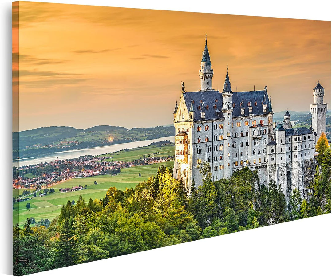 islandburner Bild auf Leinwand Deutsches Schloss Neuschwanstein Bayerische Alpen Deutschland Bilder