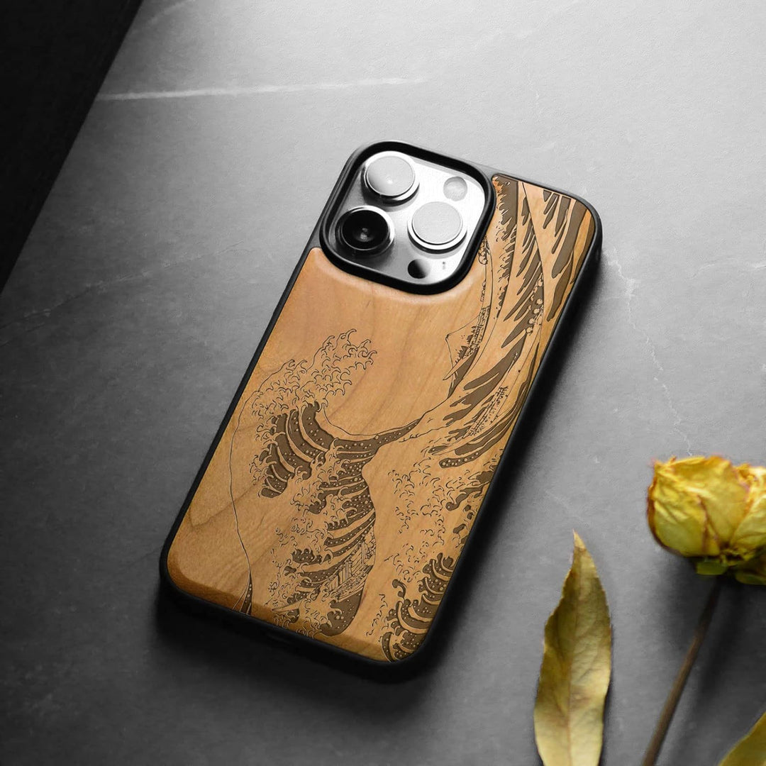 Carveit Handyhülle für iPhone 14 Pro Max Cover Kompatibel mit Magsafe [Holz und TPU Silikon Hybrid h