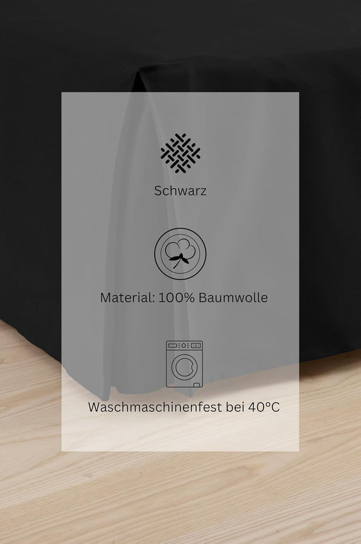 Jotex Colour Betthusse - 100% hochwertige Bio-Baumwolle Bettrock, Höhe 60 cm - Schwarz, 90 x 200 cm