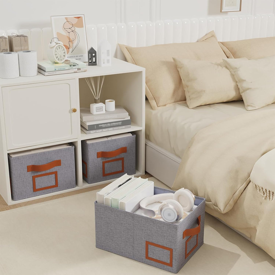 OUTBROS 3 Stück Aufbewahrungsboxen Stoff, Faltbare Aufbewahrungskiste Organizer mit Griff, Gross Auf