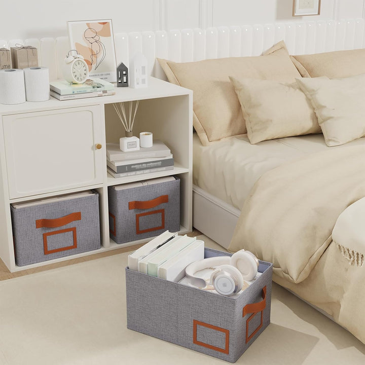 OUTBROS 3 Stück Aufbewahrungsboxen Stoff, Faltbare Aufbewahrungskiste Organizer mit Griff, Gross Auf