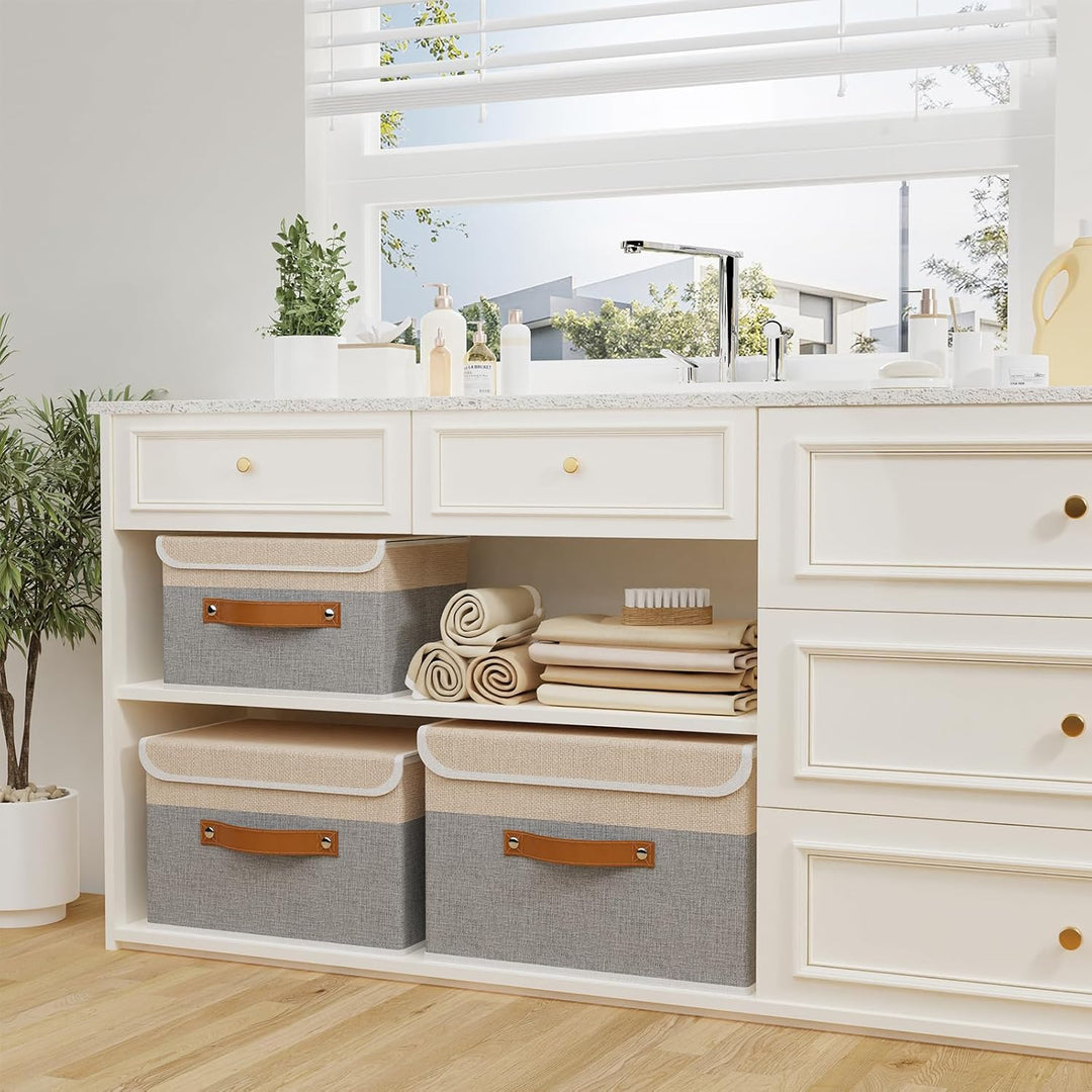 OUTBROS 3 Stück Aufbewahrungsboxen mit Deckel, 45 x 30 x 30 cm, faltbare Stoffboxen, Aufbewahrungskö