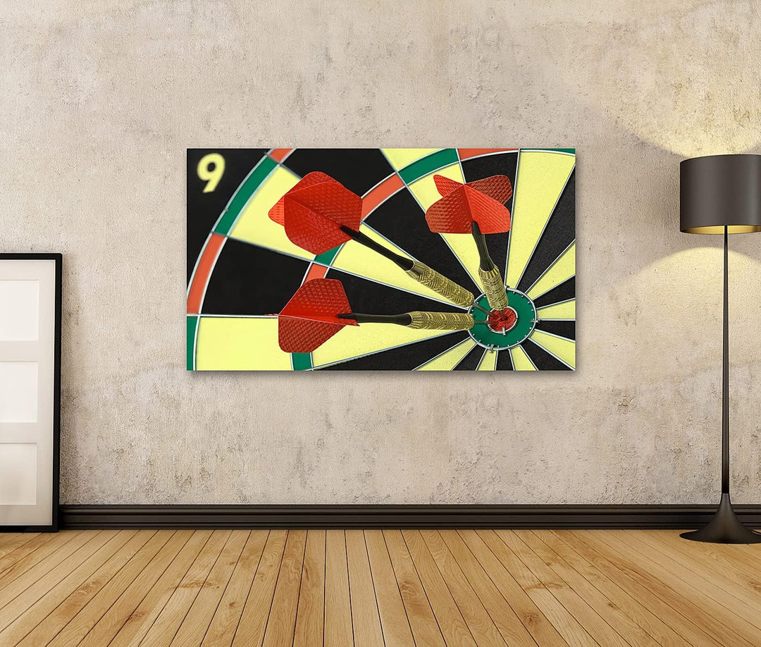 islandburner Bild auf Leinwand Drei Darts Im Bulls Eye Auf Dartscheibe Bilder Wandbilder Poster Lein