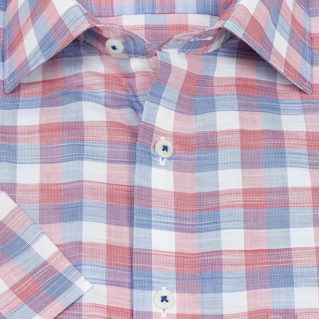 ETERNA Herren Businesshemd Kurzarm Comfort FIT | Uni | Bügelfrei | Kent Kragen 42 Rot-blau (50), 42