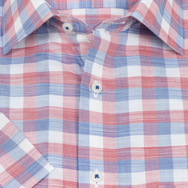 ETERNA Herren Businesshemd Kurzarm Comfort FIT | Uni | Bügelfrei | Kent Kragen 42 Rot-blau (50), 42