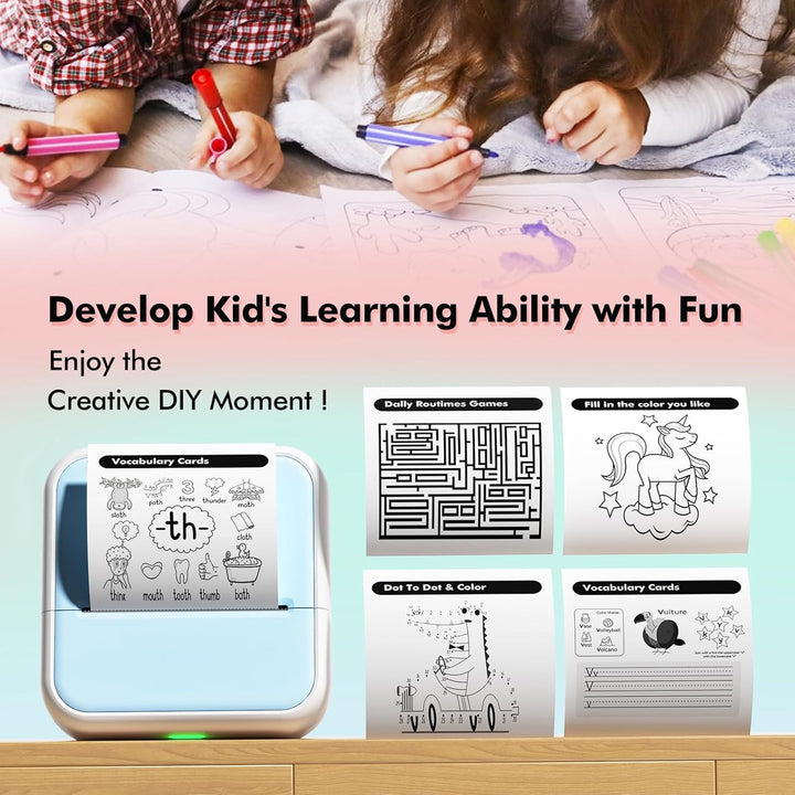 Bisofice S1 Mini Drucker für Smartphone mit 11 Rollen Druckerpapier, Blau