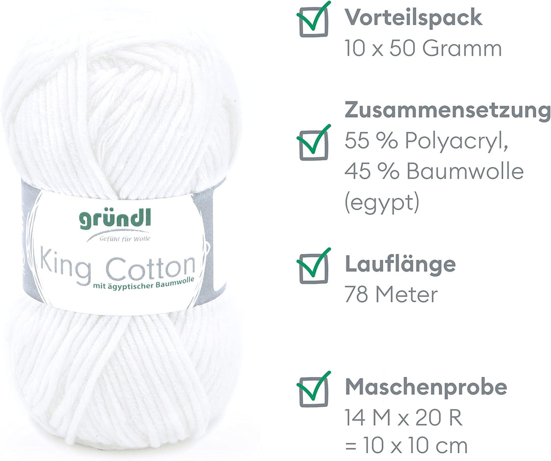 Gründl King Cotton (weiches und voluminöses Strick- und Häkelgarn aus 55 % Polyacryl & 45 % Baumwoll