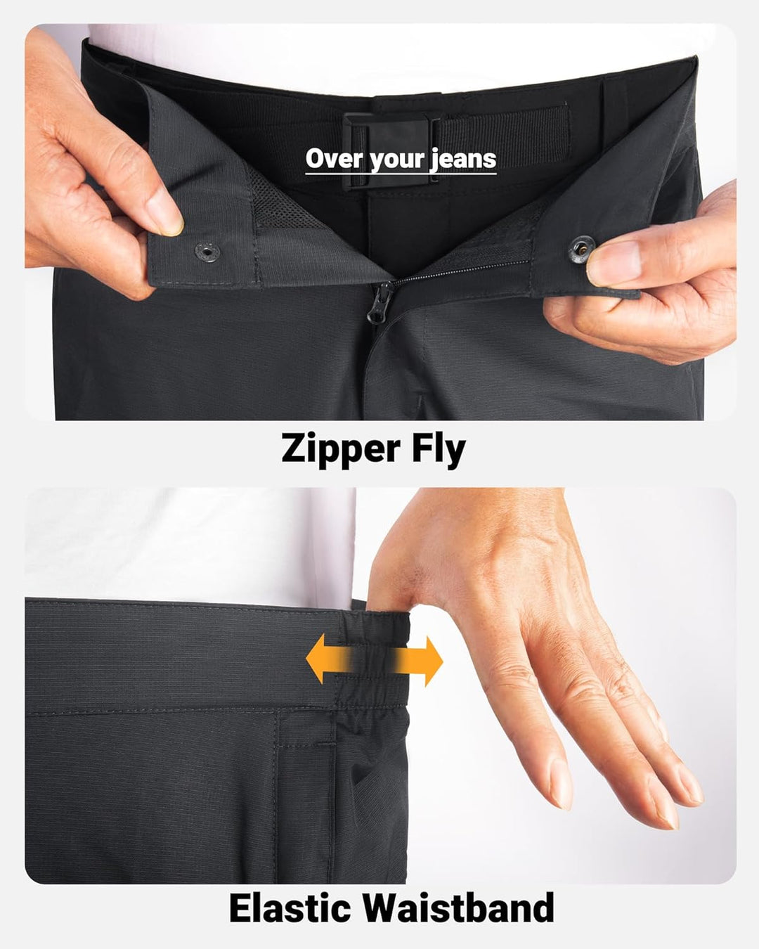 33,000ft Regenhose Herren Wasserdicht Full Zip Wanderhose, Atmungsaktiv 2-Lagen Überziehhose Fahrrad