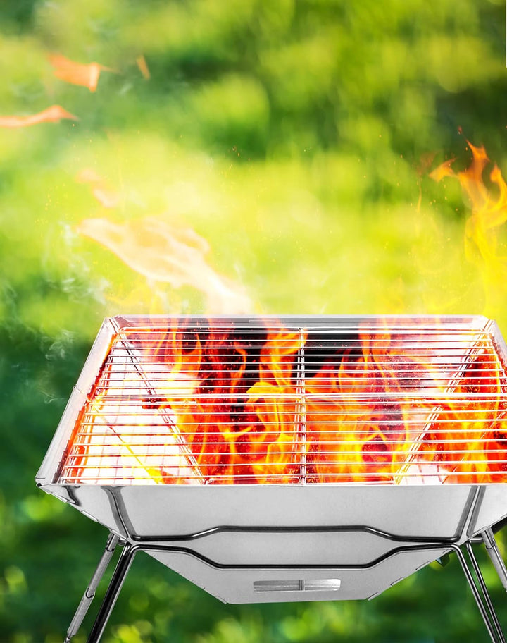 QWORK® Faltbarer Camping Feuerschale Feuerkorb aus Edelstahl für Garten Camping Outdoor-Aktivitäten