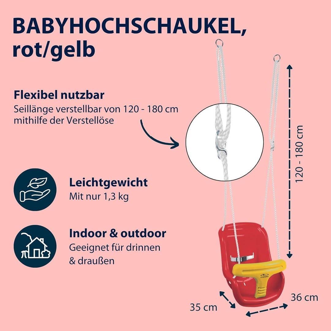 HUDORA Babyschaukel höhenverstellbar 120-180 cm in rot/gelb für den Garten I Baby Swing Outdoor I Ki