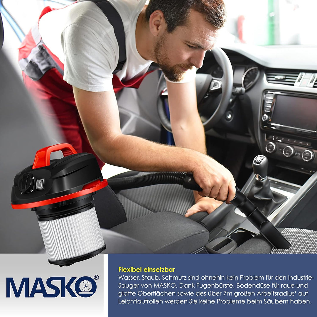 MASKOยฎ Industriestaubsauger 1800Watt Mit Steckdose Blasfunktion | Mehrzwecksauger Trocken-Saugen & N