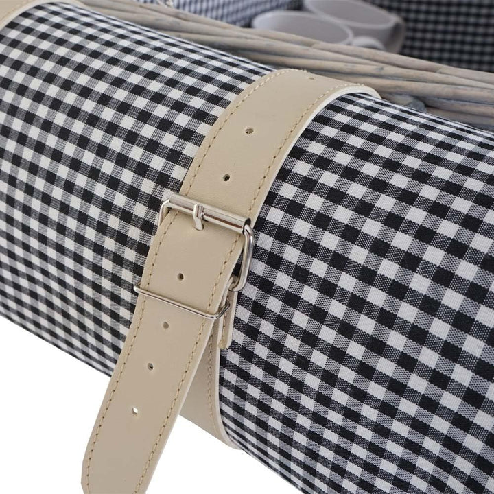 Mendler Picknickkorb-Set HWC-B24AM für 4 Personen, Weiden-Korb, Porzellan Edelstahl - schwarz-weiss,