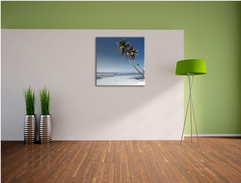 Pixxprint Zwei Palmen ragen über das Wasser schwarz/weiss, Format: 70x70 auf Leinwand, 70x70