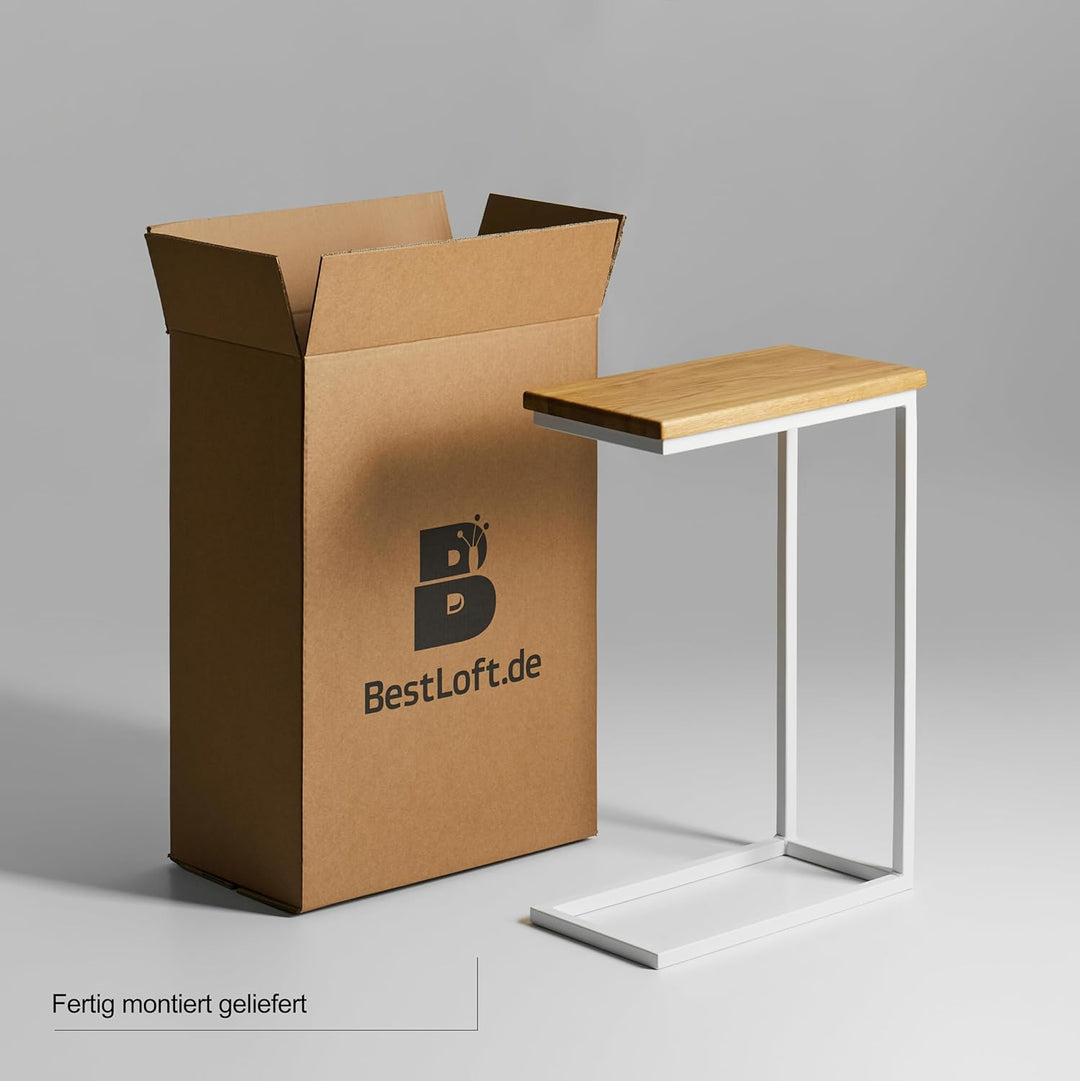 BestLoft® Beistelltisch San Jose Laptoptisch Sofatisch Betttisch Couchtisch (Gestell weiss+Platte wi