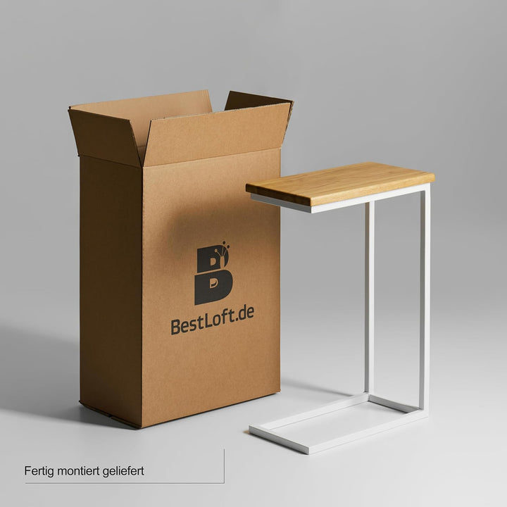 BestLoft® Beistelltisch San Jose Laptoptisch Sofatisch Betttisch Couchtisch (Gestell weiss+Platte wi