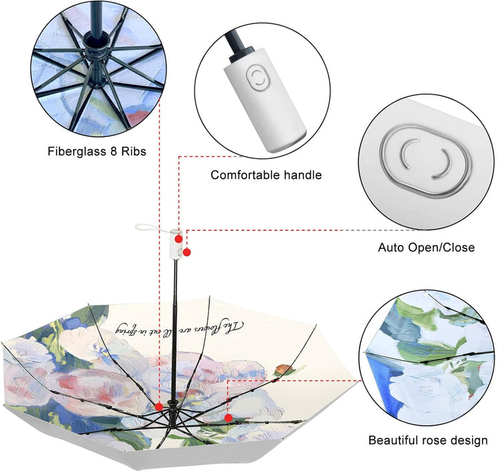 CUBY Regenschirm, Sonnenschirm Regenschirm, Freien Uv-Schutz Damen Automatik Faltschirm Winddicht Re