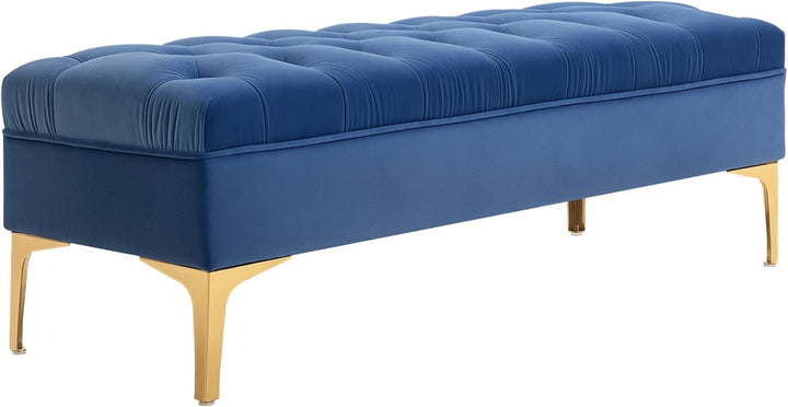 HOMCOM Sitzbank, Bettbank, Schuhbank mit erhöhten Beine, Schlafzimmer, Samt Blau 118 x 45 x 42 cm Bl