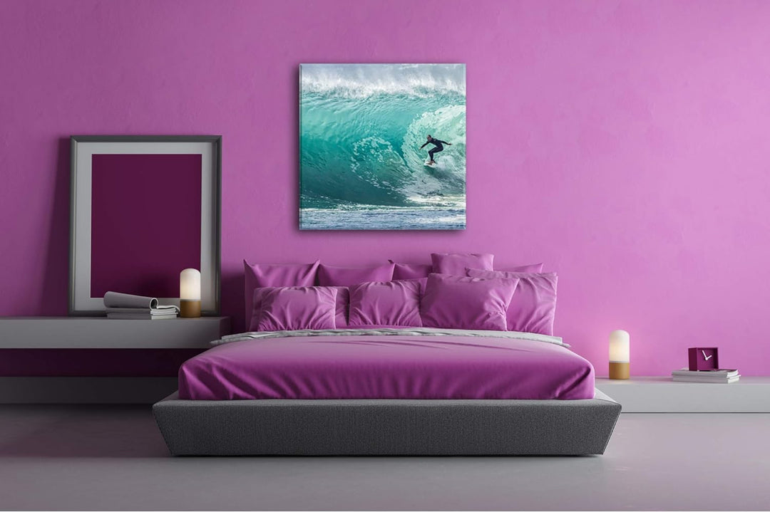 deyoli Surfer in Aktion Format: 70x70 als Leinwandbild, Motiv fertig gerahmt auf Echtholzrahmen, Hoc