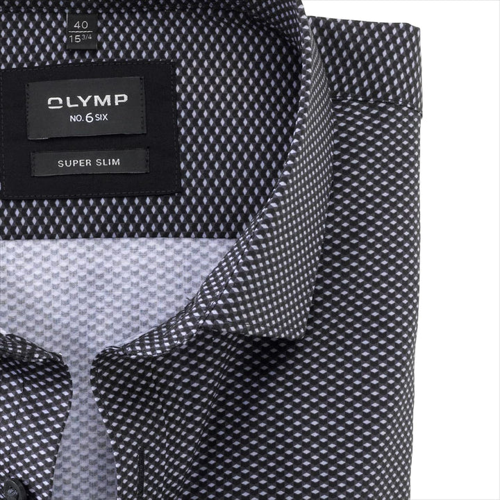 OLYMP Herren Businesshemd Langarm No. Six Digitaldruck auf Uni super Slim Modern Kent schwarz 68 40