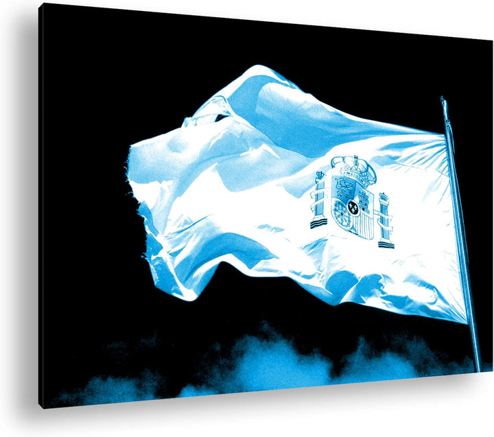 deyoli Spanische Flagge im Wind Format 80x60 Effekt: Monocrome Blau als Leinwandbild, Motiv fertig g