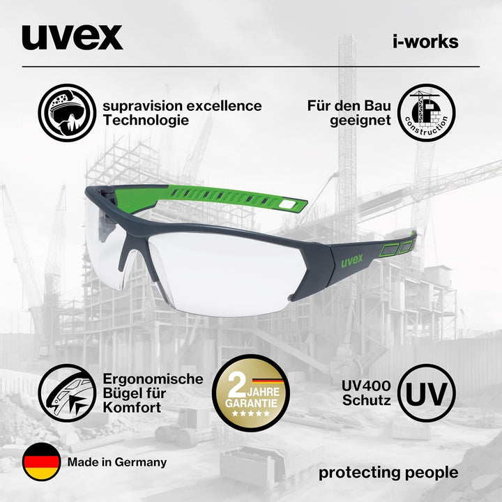 uvex i-works Schutzbrille, Arbeitsschutzbrille mit supravision excellence Technologie, kratzfest & b