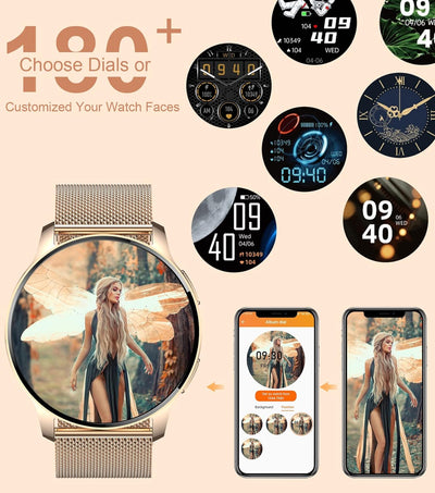 niolina Smartwatch Damen mit Telefonfunktion, 1.32 Zoll HD Voll Touchscreen Armbanduhr Uhr mit Pulsm