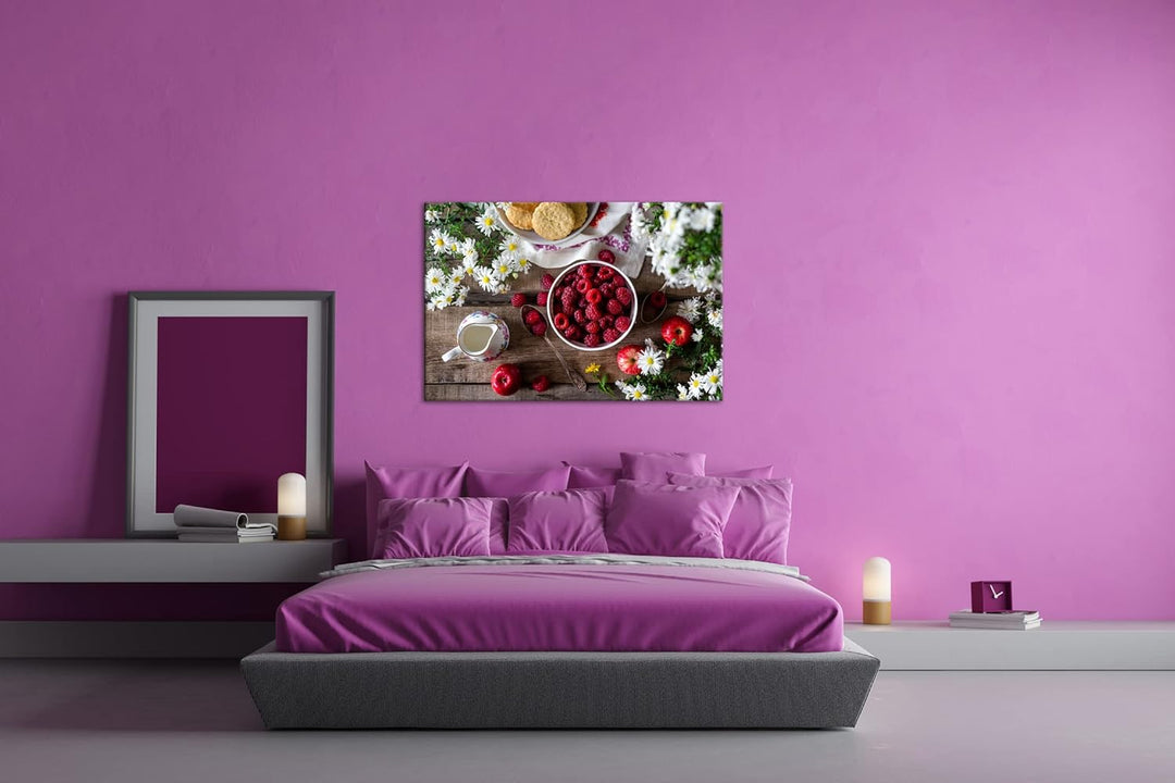 deyoli Reife Himbeeren Format: 80x60 als Leinwand, Motiv fertig gerahmt auf Echtholzrahmen, Hochwert