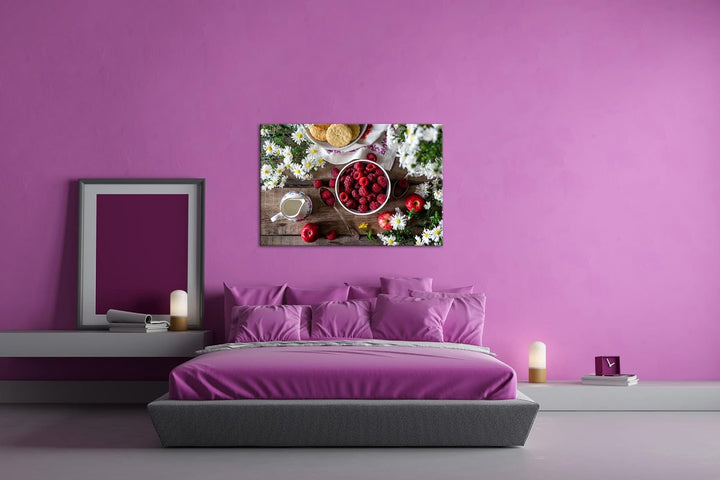 deyoli Reife Himbeeren Format: 80x60 als Leinwand, Motiv fertig gerahmt auf Echtholzrahmen, Hochwert