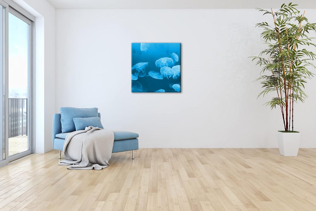 deyoli viele Blaue Quallen Format: 70x70 Effekt: Monocrome Blau als Leinwandbild, Motiv fertig gerah