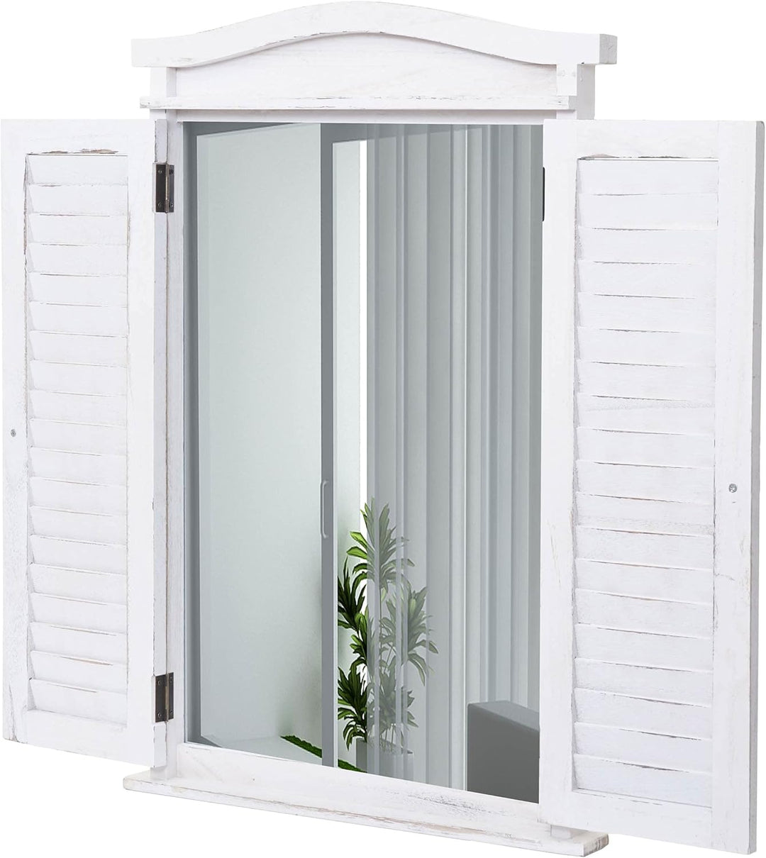 Mendler Wandspiegel Badspiegel Badezimmer Spiegelfenster mit Fensterläden, 71x46x5cm - Shabby weiss,