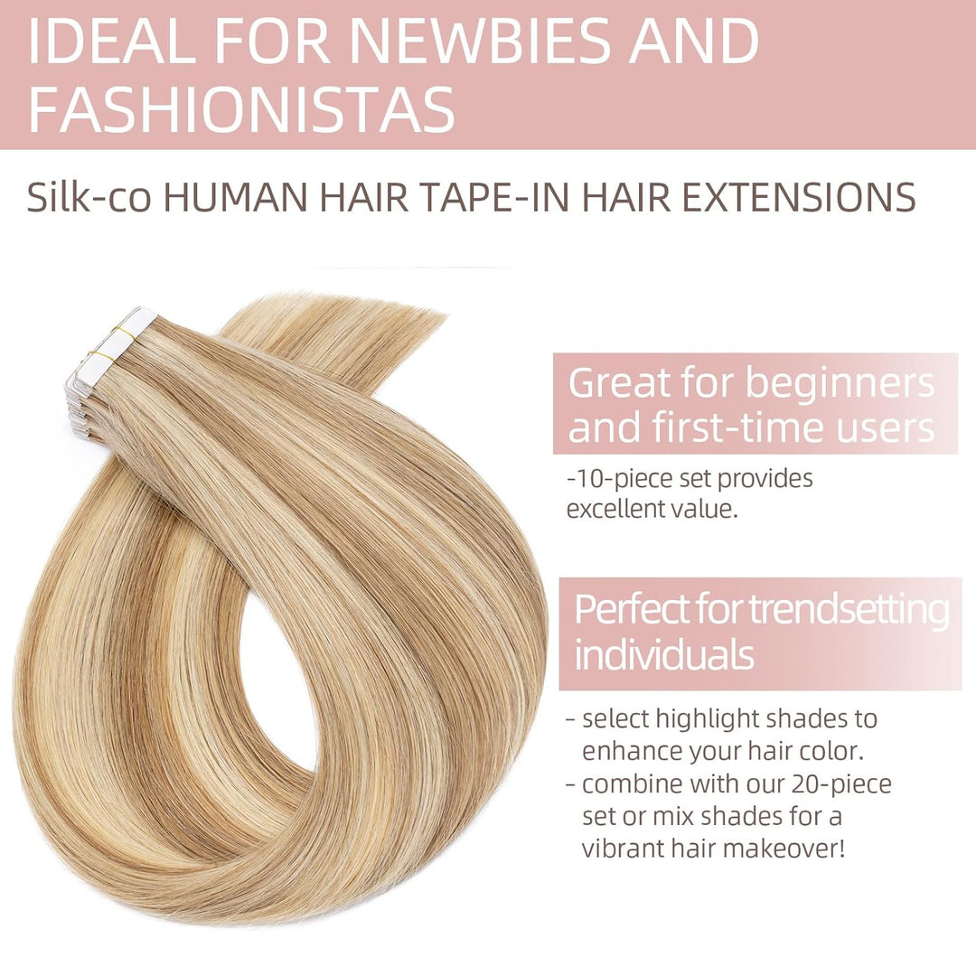 Silk-co Tape Extensions Echthaar 10stk, Remy Tape in Extensions Haarverlängerung, Skin Weft Echthaar