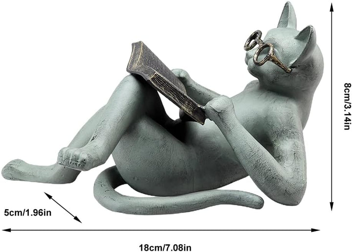 HUSHUI Literarische Katzen-Harz-Ornamente, Gartenstatuen-Dekoration, Lesebrille, Katzenhandwerk für
