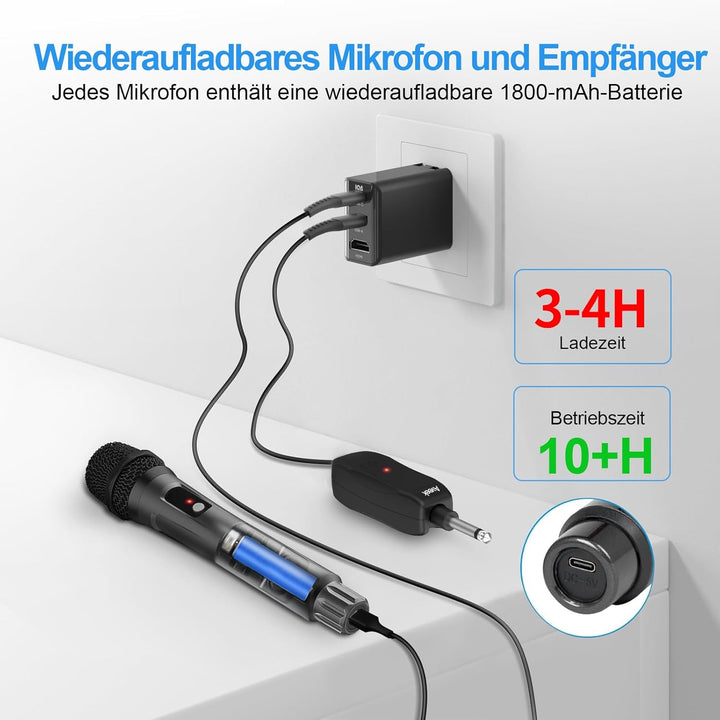 Aveek Karaoke Mikrofon Kabellos Set, 2.4GHz Drahtloses Handmikrofon,6,35/3,5 mm Mikrofonöffnung,Mit