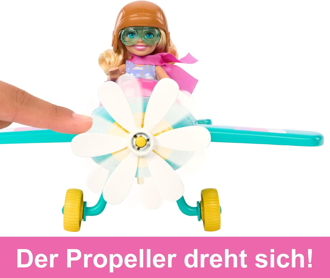 BARBIE Chelsea Flugzeug Puppe und Spielset - Pilotenpuppe, Flugzeug, Hündchen und Zubehör für Geschi
