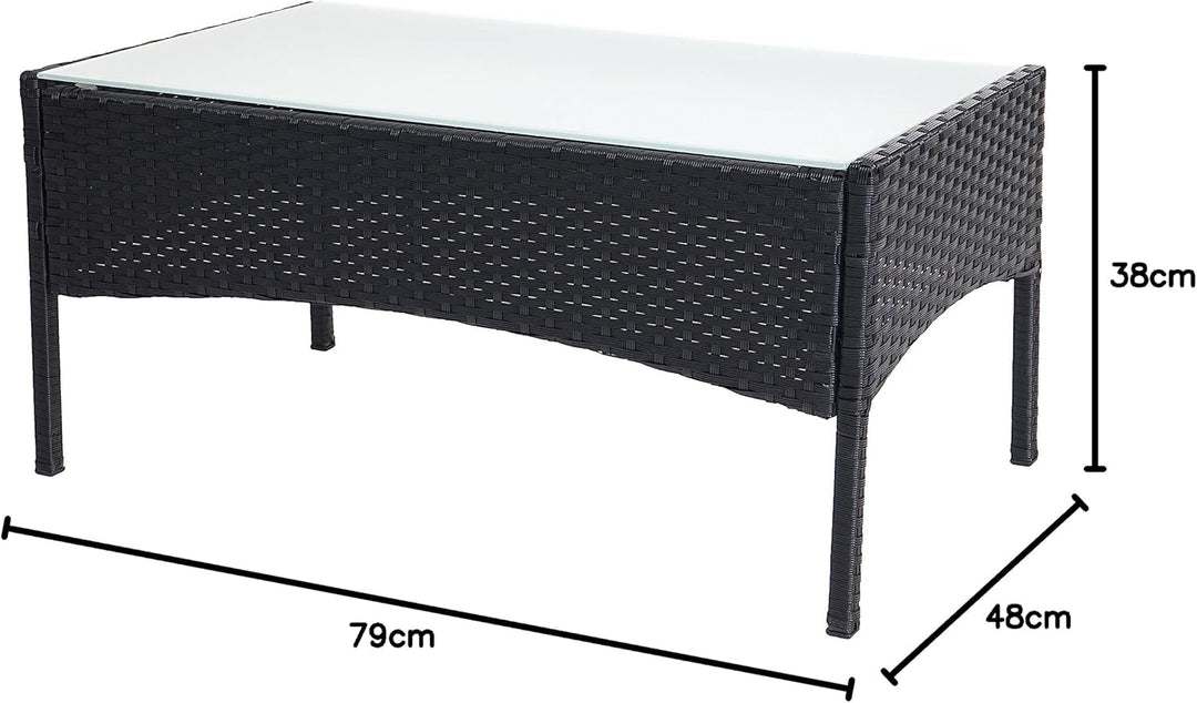 Mendler Poly-Rattan Gartentisch Halden-AM, Beistelltisch Tisch mit Glasplatte - anthrazit, Anthrazit