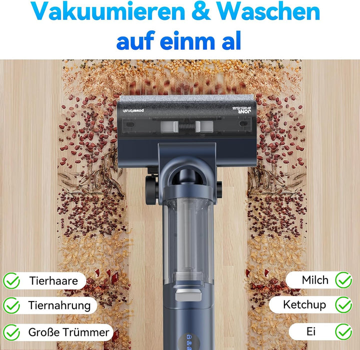 JONR ED12 Pro Nass Trockensauger Akku, Kabelloser Saugwischer, Dreikantenreinigung, Heisswasser-Selb